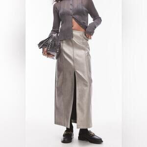 TOPSHOP NWT Metallic Faux Leather Maxi Skirt Size 8